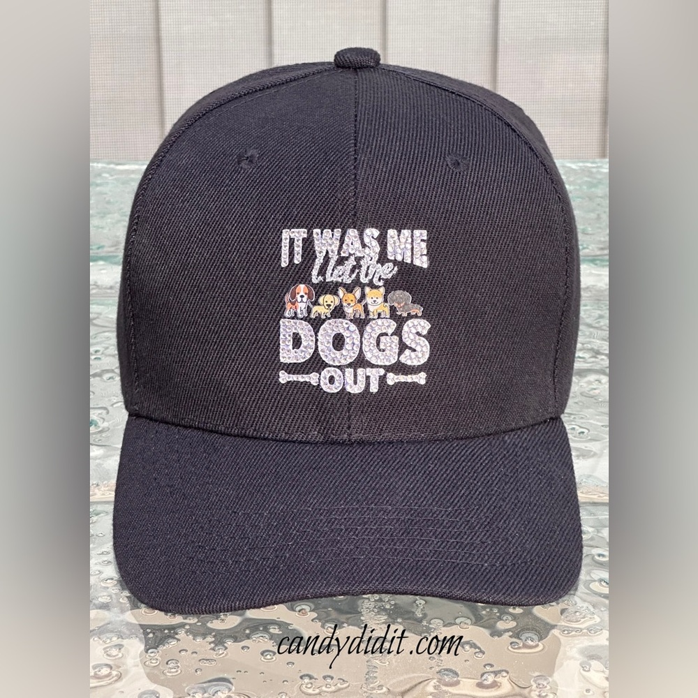 NWT “It Was Me I Let The Dogs Out” Black Crystal & Glitter Dog Lover Trucker Hat